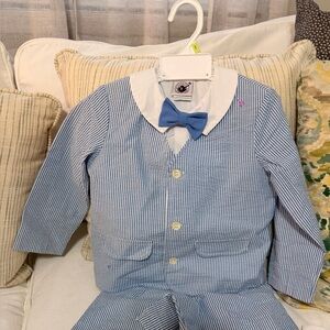 Good Lad Blue and White Striped Boys Seersucker Outfit with Bow Tie